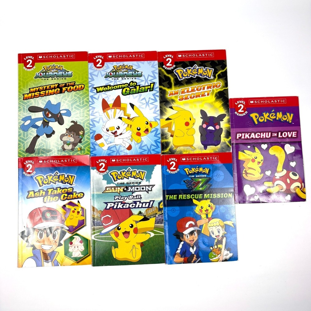 Lot of 7 Scholastic Level 2 Reader Pokemon Paperback Books XYZ Sun&Moon Journeys
